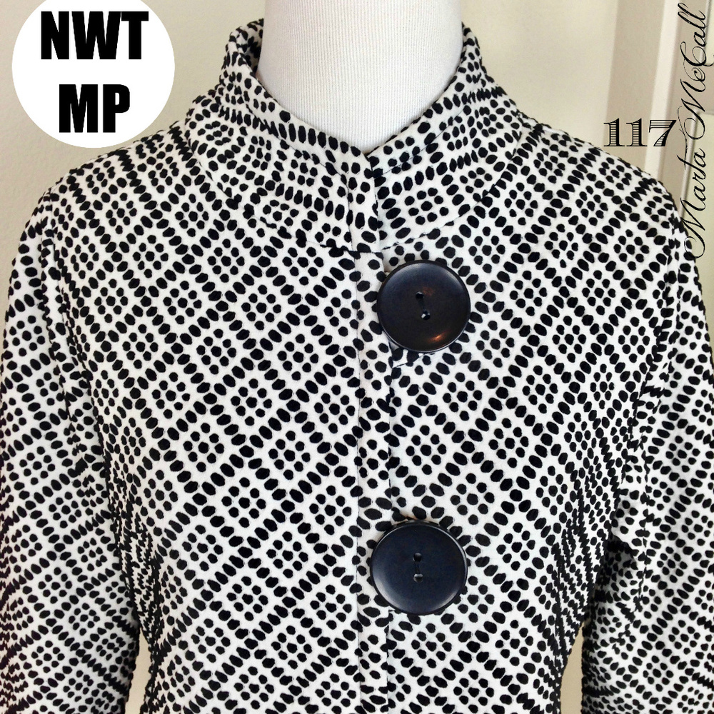 Black & White Raised Print 3/4 Sleeve Jacket